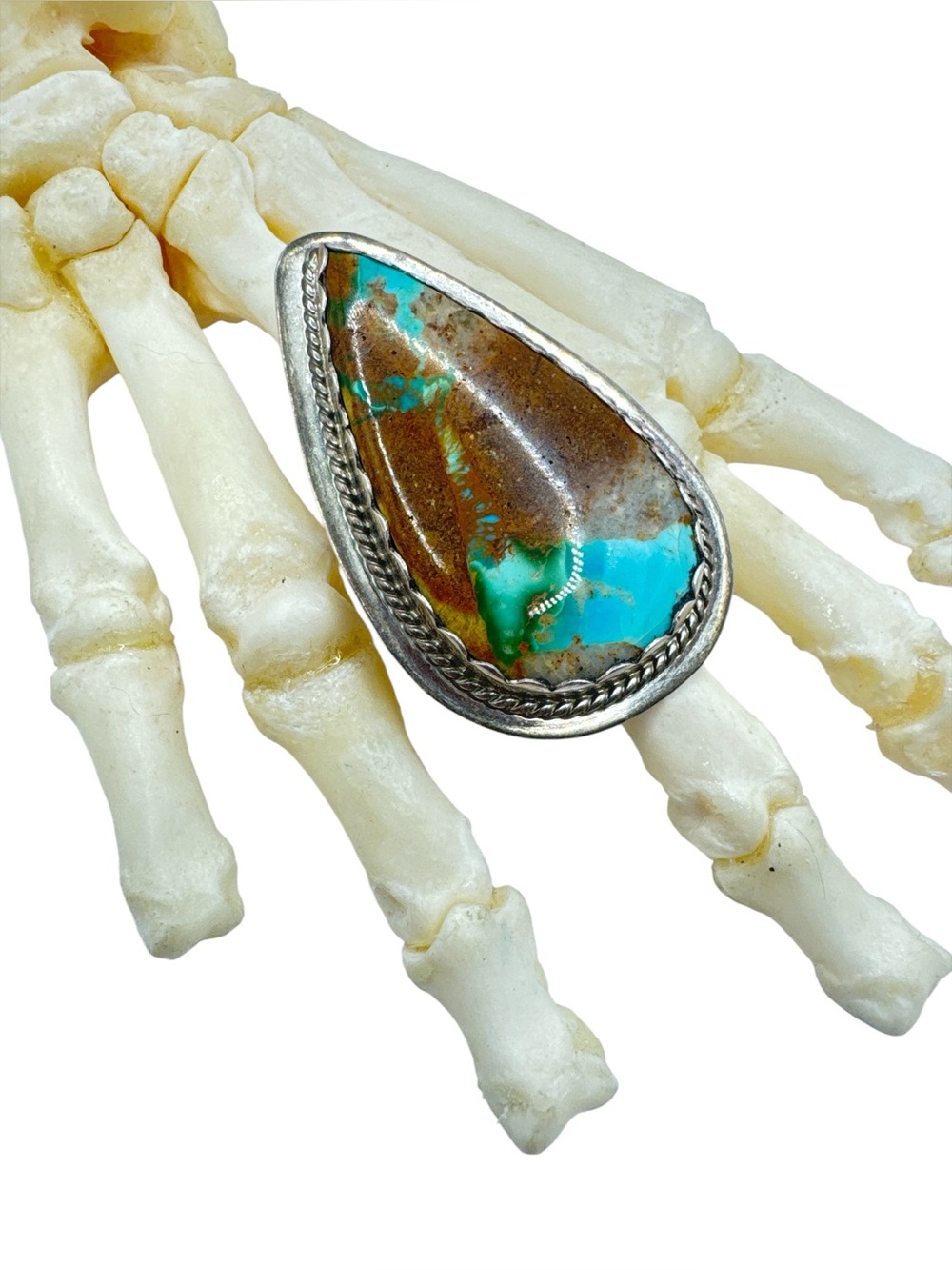 Vintage Native American Sterling Silver Royston Turquoise Slab Ring 6.5 signed